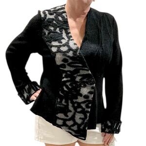 Jaskar Black Animal Print Waterfall Cardigan Jacket Blazer Women XL Asymmetrical